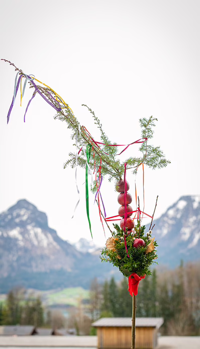 Traditioneller Baum mit bunten Bändern